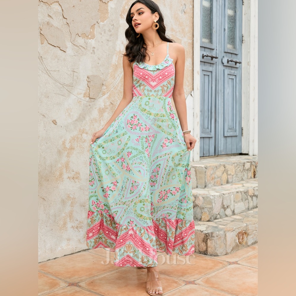 JJ’s House Floral Maxi Dress in Green and Pink Size Large NWT💗 - Picture 2 of 10